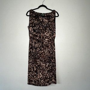 Lauren Ralph Lauren Womens Brown Floral Faux Wrap Dress Size 12 Side Ruched